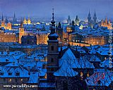 Evening Canvas Paintings - An Evening In Prague